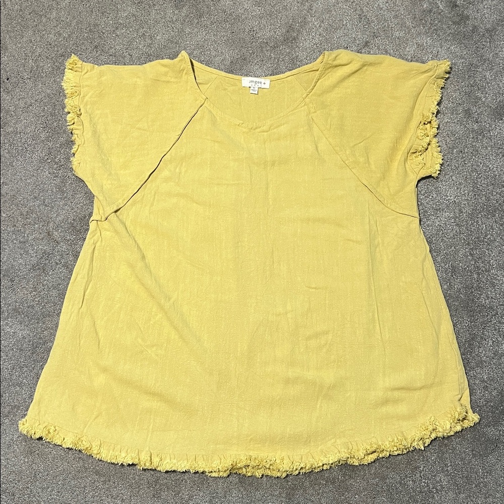Umgee Linen Cotton Blend Fringe Hem Yellow Shirt size XL